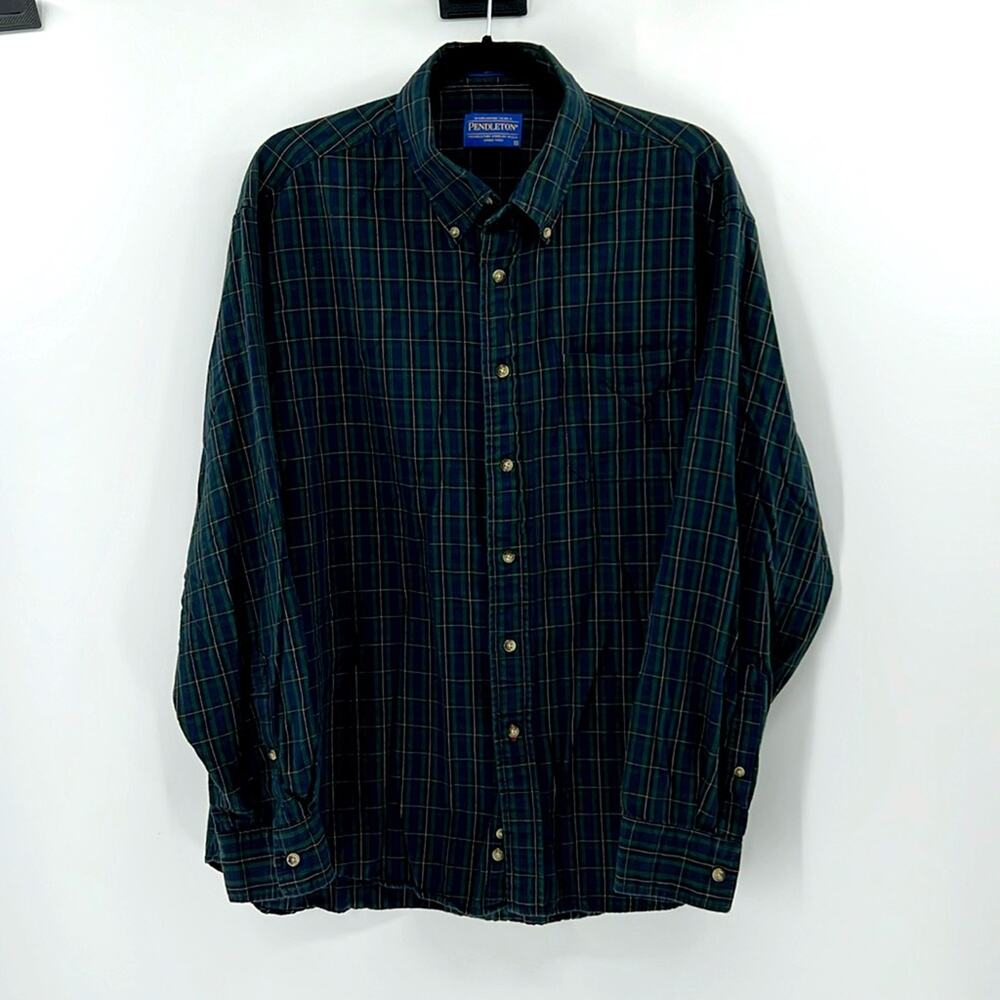 Pendleton Oxford Cloth Long Sleeve Shirt - Green/Navy - XL